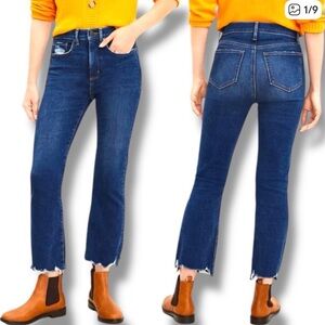 LOFT Made and Loved Frayed Hem Curvy Hugh Waist Kick Crop Denim Jeans SZ 10 / 30